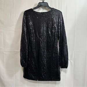 Womens Black Sequined Round Neck Long Sleeve Mini Dress Size XL